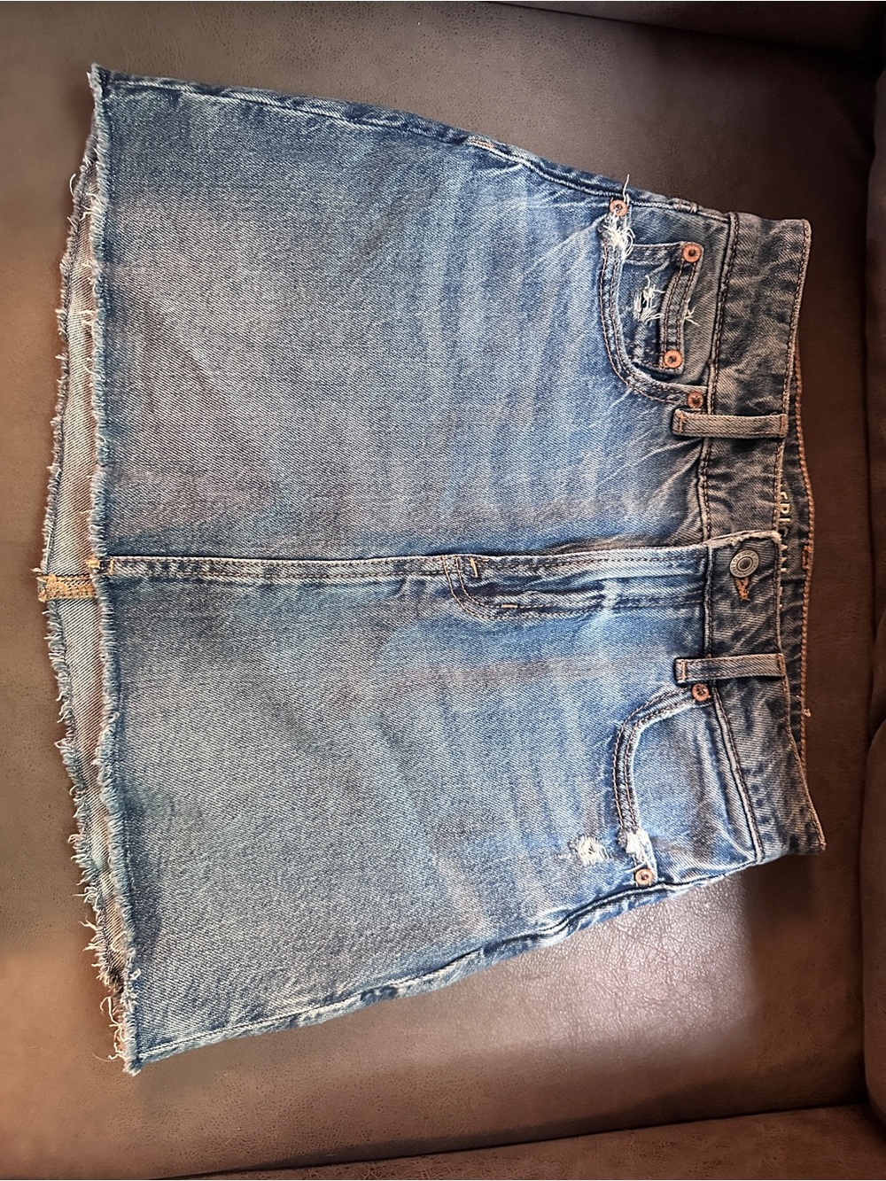 American Eagle Perfect Mini Stretch Denim Skirt Raw Hem Women’s Size 00